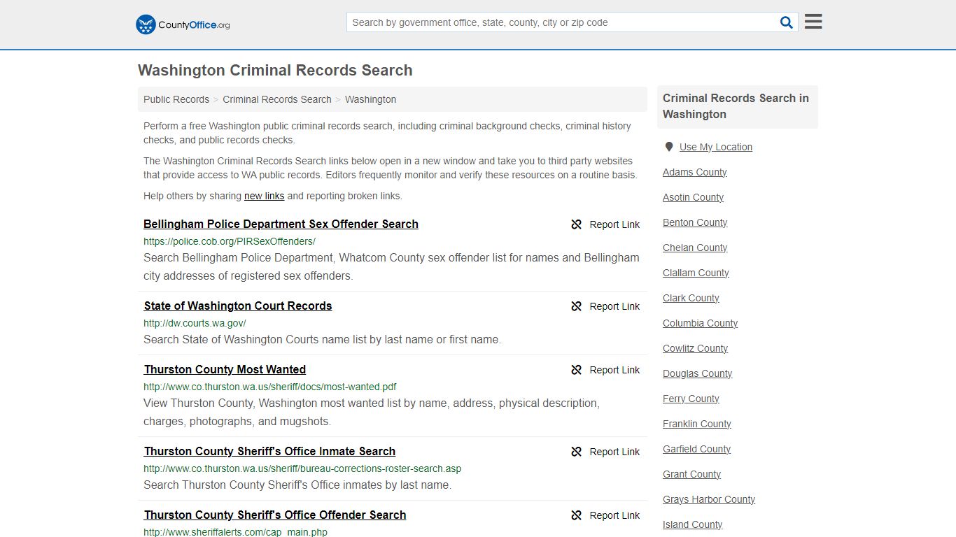 Washington Criminal Records Search - County Office